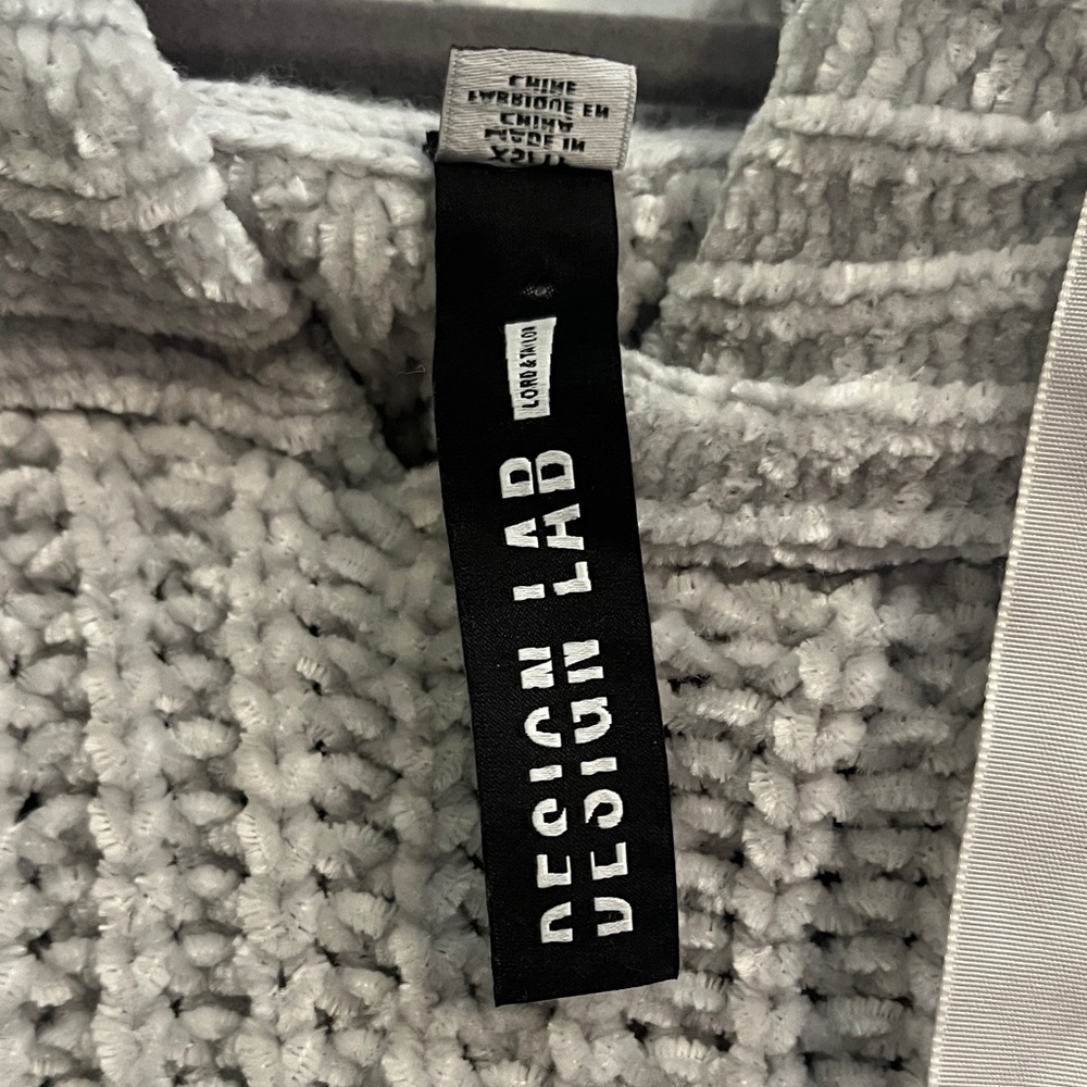 Lord and Taylor Design Lab Soft Crocheted Gray Sweater with Hood and Ribbon - Picture 2 of 7